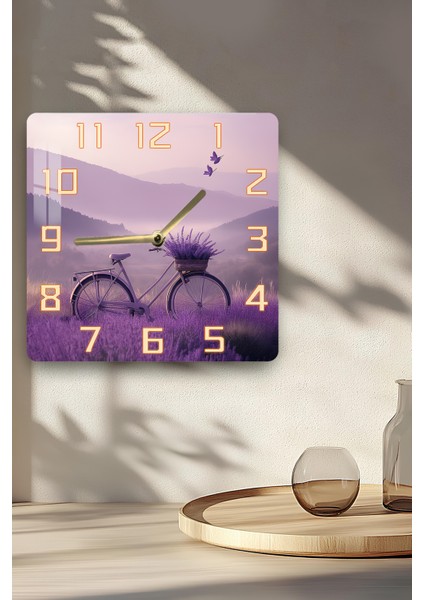 3D Görünümlü Temperli Cam Kare Saat – Lavanta Bisiklet Temalı Uv Baskı 33X33 cm - KCS114 fırsatları
