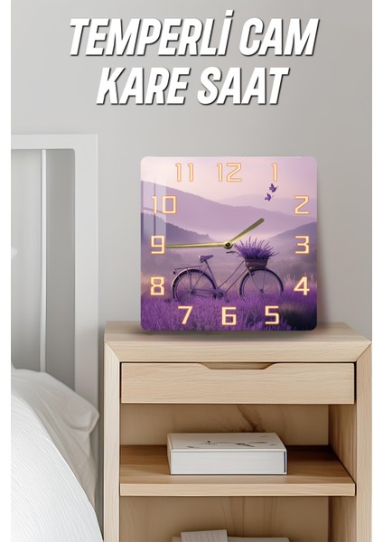 3D Görünümlü Temperli Cam Kare Saat – Lavanta Bisiklet Temalı Uv Baskı 33X33 cm - KCS114 indirimleri