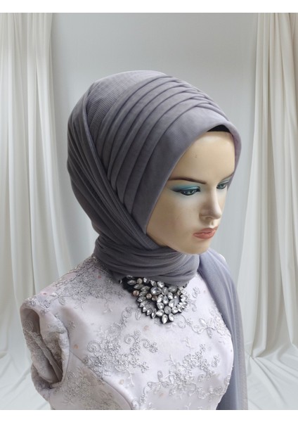 Koyu Gri Esnek Kumaş Hazır Duvak Hazır Şal Hazır Türban modelleri