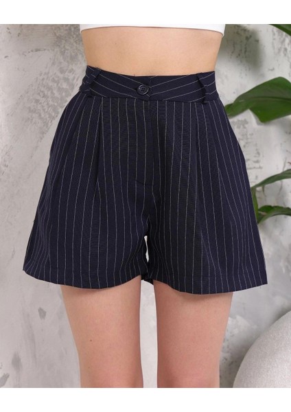 Nrtmsa Çizgili Düğmeli Şort Siyah S2551251 (Beden: L)