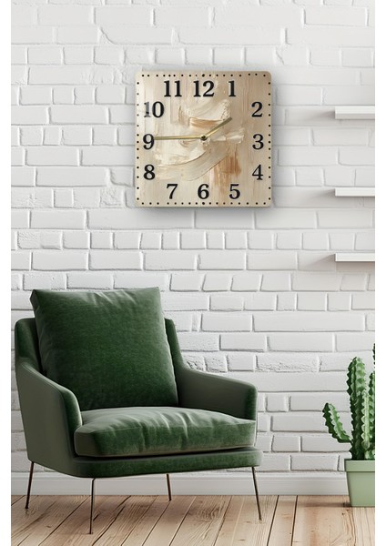3D Görünümlü Temperli Cam Kare Saat–bej ve Krem Fırça Dokulu Modern Desen Uv Baskı 33X33 cm - KCS140 fiyatları