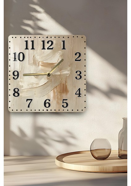 3D Görünümlü Temperli Cam Kare Saat–bej ve Krem Fırça Dokulu Modern Desen Uv Baskı 33X33 cm - KCS140 fırsatları