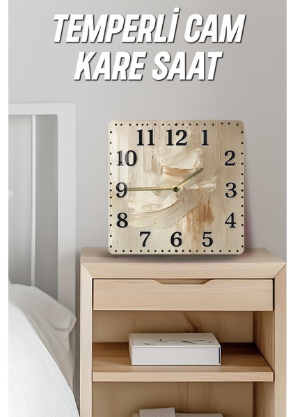 3D Görünümlü Temperli Cam Kare Saat–bej ve Krem Fırça Dokulu Modern Desen Uv Baskı 33X33 cm - KCS140 indirimleri