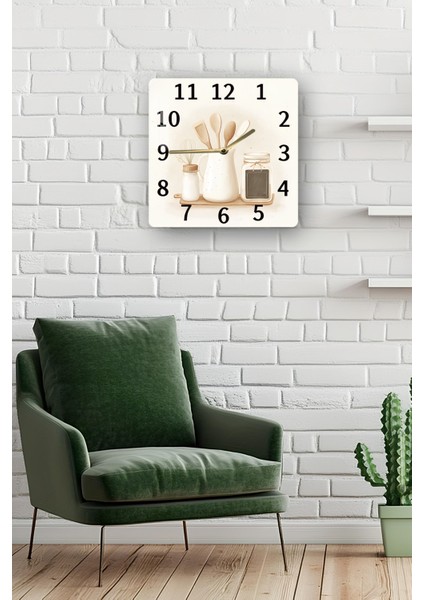 3D Görünümlü Temperli Cam Kare Saat – Mutfak Konseptli Uv Baskı 33X33 cm - KCS118 fiyatları