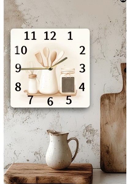 3D Görünümlü Temperli Cam Kare Saat – Mutfak Konseptli Uv Baskı 33X33 cm - KCS118 modelleri