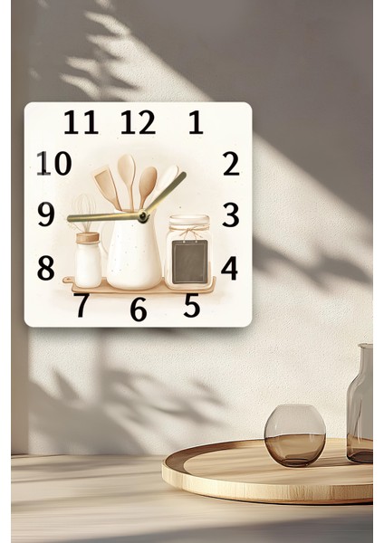 3D Görünümlü Temperli Cam Kare Saat – Mutfak Konseptli Uv Baskı 33X33 cm - KCS118 fırsatları