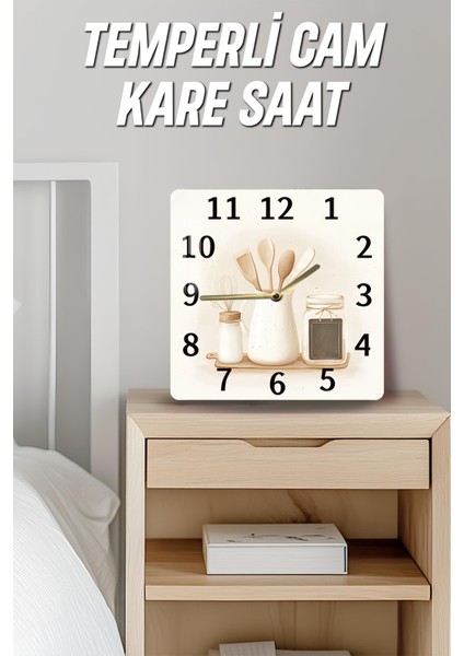 3D Görünümlü Temperli Cam Kare Saat – Mutfak Konseptli Uv Baskı 33X33 cm - KCS118 indirimleri