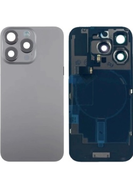 iPhone 15 Pro Arka Kapak Pil Kapağı Cam Ürün Naturel Titanyum Renk Demirli Lensli Tamir Set Yapıştırıvı Hediye