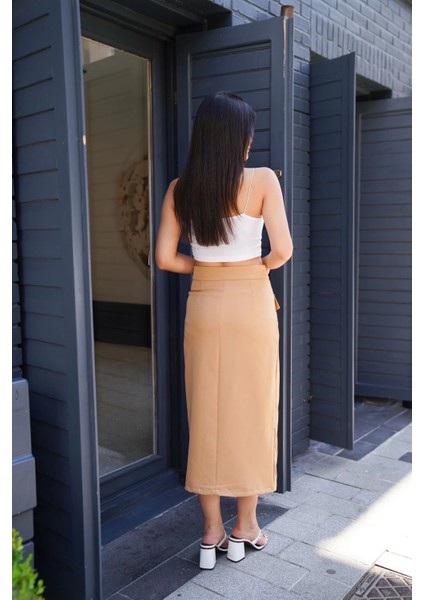 Nrtmsa Uzun Düğmeli Etek Bej (Beden: S) fırsatları