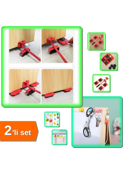5 Parça Mobilya Kaydırma Aparatı + 10 Adet Ok Işareti Kablo Sabitleyici Düzenleyici - 2li Set B6F4D0