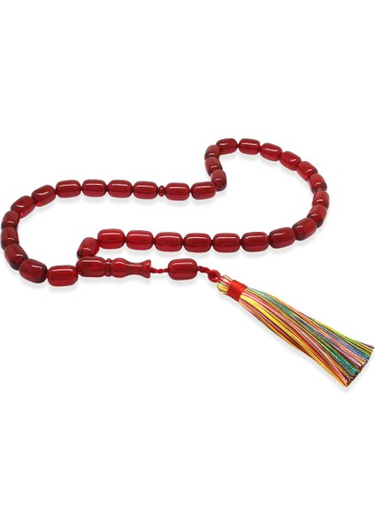 Osmanlı Saray Püsküllü Mega Boy Kapsül Kesim Kırmızı Sıkma Kehribar Tesbih