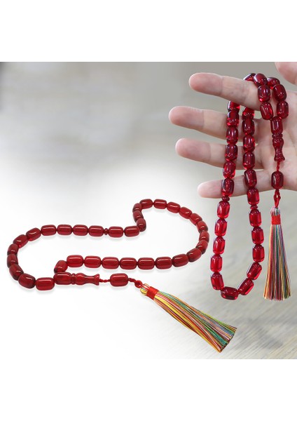 Osmanlı Saray Püsküllü Mega Boy Kapsül Kesim Kırmızı Sıkma Kehribar Tesbih fiyatları