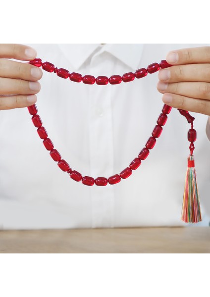 Osmanlı Saray Püsküllü Mega Boy Kapsül Kesim Kırmızı Sıkma Kehribar Tesbih fırsatları