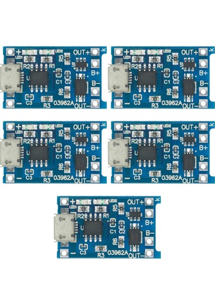 5 Adet TP4056 Micro USB Korumalı Lipo 18650 Pil Şarj Devresi