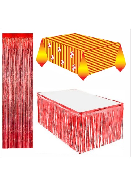 Taraftar Sarı Kırmızı Masa Örtüsü, Kırmızı Masa Eteği, Kırmızı Arka Fon