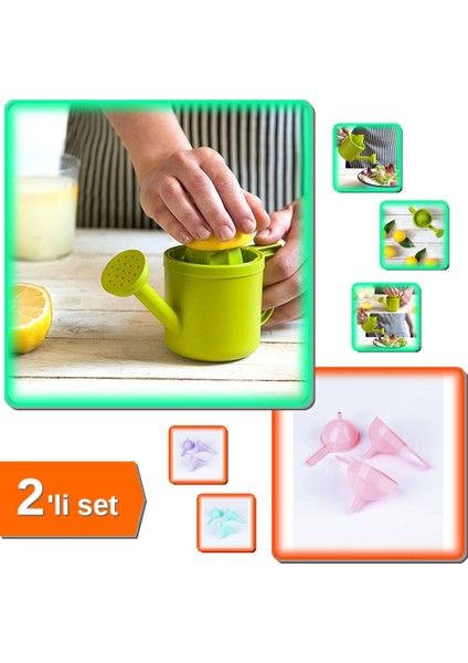 Bahçıvan Limon Sıkacağı - Hazneli Narenciye Sıkacağı + 3 Boy Huni - 2li Set A2N2Q5