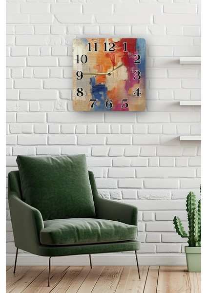 3D Görünümlü Temperli Cam Kare Saat – Soyut Renk Dokulu Uv Baskı 33X33 cm - KCS134 fiyatları