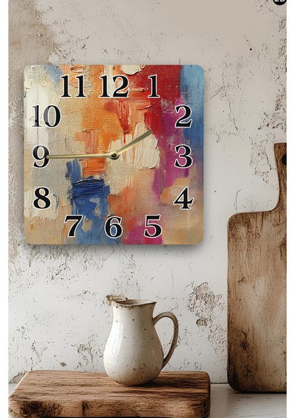 3D Görünümlü Temperli Cam Kare Saat – Soyut Renk Dokulu Uv Baskı 33X33 cm - KCS134 modelleri