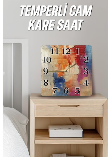 3D Görünümlü Temperli Cam Kare Saat – Soyut Renk Dokulu Uv Baskı 33X33 cm - KCS134 indirimleri
