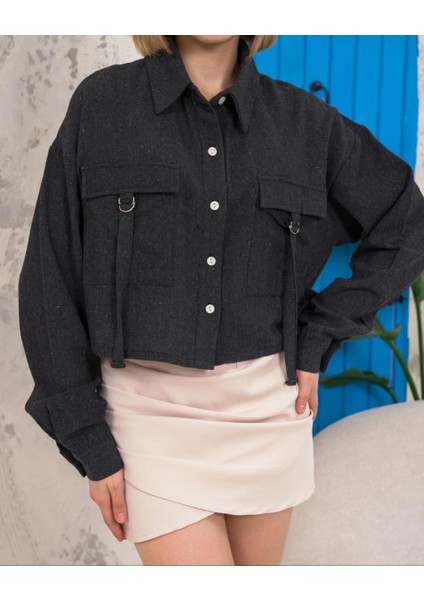 Nrtmsa Kemer Cepli Keten Crop Gömlek Siyah S255350 (Beden: M)