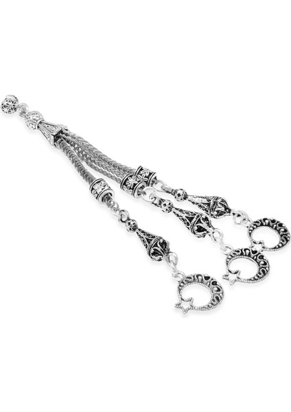 Telkari Ayyıldız Zafer Temalı Foxtail Zincirli Üç Kamçılı Kararmaz Metal Püskül