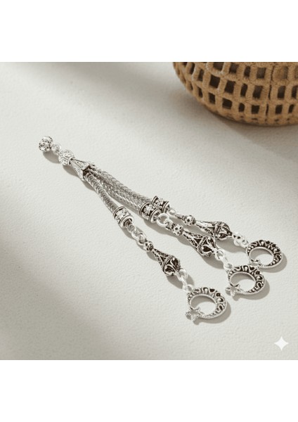 Telkari Ayyıldız Zafer Temalı Foxtail Zincirli Üç Kamçılı Kararmaz Metal Püskül fiyatları