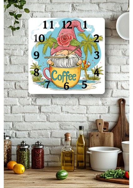 3D Görünümlü Temperli Cam Kare Saat – Kahve Cücesi Temalı Uv Baskı 33X33 cm - KCS111