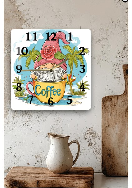 3D Görünümlü Temperli Cam Kare Saat – Kahve Cücesi Temalı Uv Baskı 33X33 cm - KCS111 modelleri