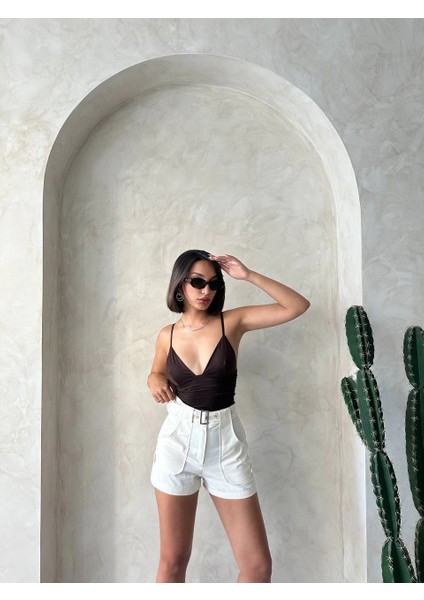 Nrtmsa Kemer Detaylı Gabardin Şort Krem S25289 (Beden: M) fırsatları