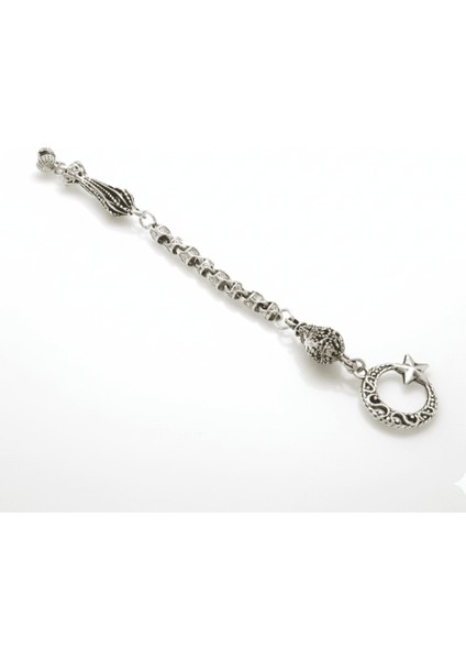 Ayyıldız Temalı Gümüş Renk Snake Zincir Tek Kamçılı Kararmaz Metal Püskül