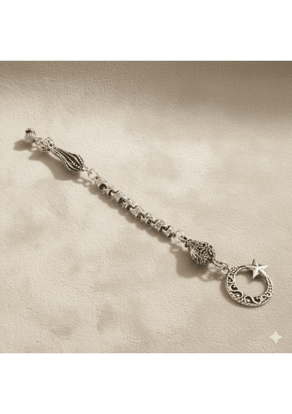 Ayyıldız Temalı Gümüş Renk Snake Zincir Tek Kamçılı Kararmaz Metal Püskül fırsatları