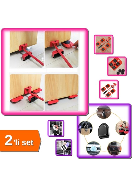 5 Parça Kaydırma Aparatı + 10 Adet Kablo Organizer Askı Kanca - 2li Set M0H6A6