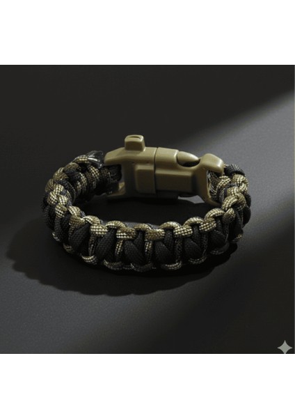 Pusulalı Çakmaklı Taktik Paracord Bileklik - Asker Kamuflaj Desen - Kamp ve Doğa Sporları Için fırsatları