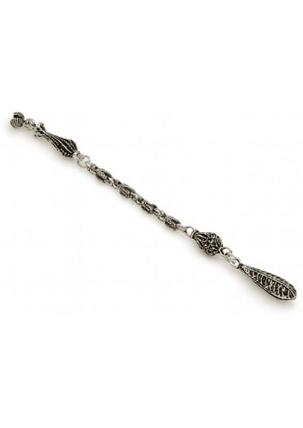 Kurşun Tasarım Gümüş Renk Kral Zincirli Tek Kamçılı Kararmaz Metal Püskül