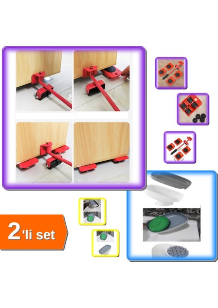 5 Parça Mobilya Kaydırma Aparatı + Lotus Vantuzlu Sabunluk Seti - 2li Set Q2D9W5