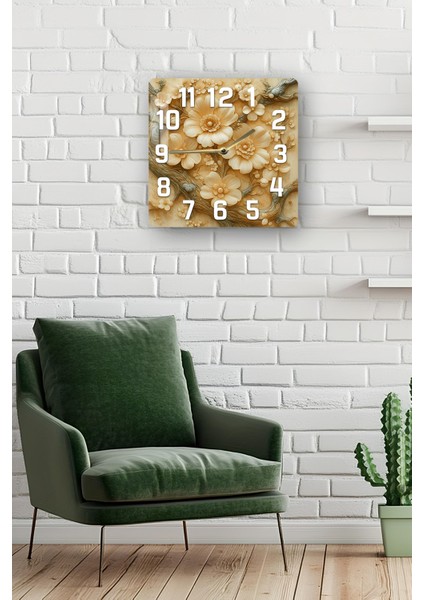 3D Görünümlü Temperli Cam Kare Saat – Krem Çiçek Deseni Uv Baskı 33X33 Cm- KCS128 fiyatları