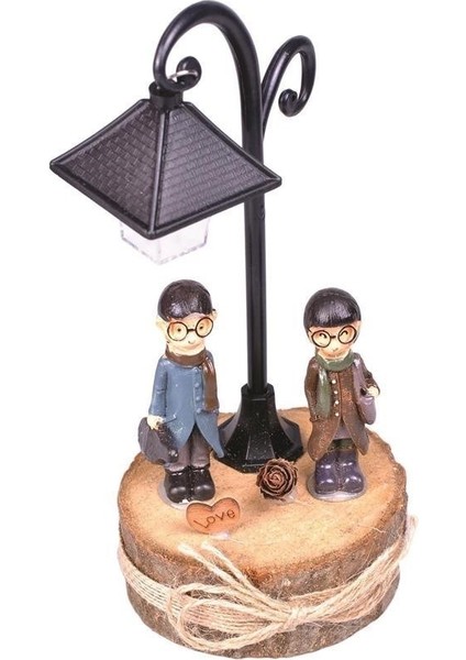 Buffer® Hediyelik Işıklı Ahşap Biblo Romantik Hediye Biblo Süs Eşyası