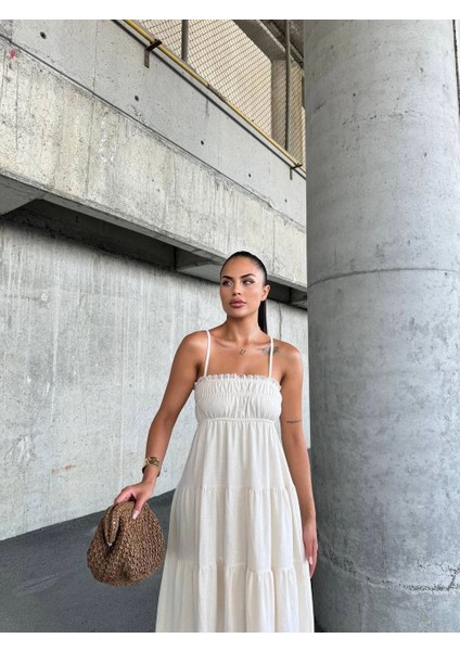 Nrtmsa Dantelli Askılı Keten Elbise S4310 Bej (Beden: L) modelleri