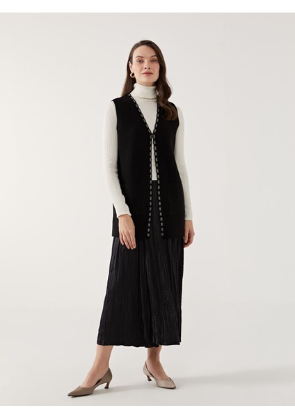 Yeni Sezon V Yaka Desenli Kadın Triko Yelek modelleri