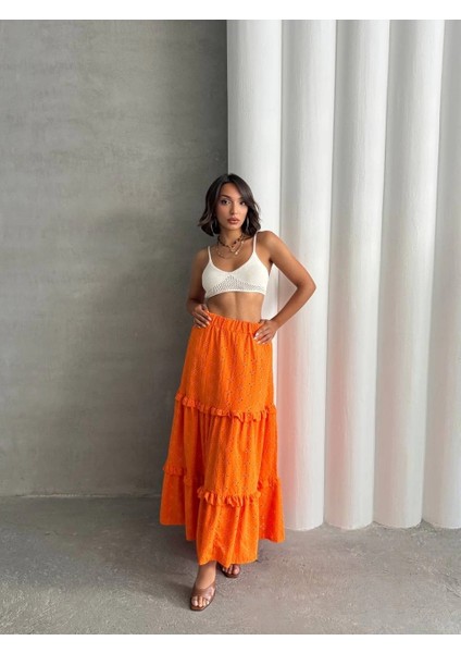Nrtmsa Fırfırlı Brodeli Astarlı Uzun Etek Turuncu S255047 (Beden: L) indirimleri