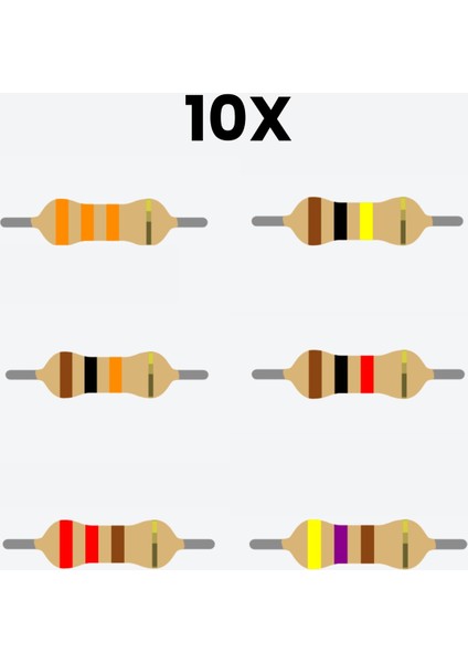 1/4W 220R - 100K - 33K - 1k - 10K - 470R 6 Çeşit 10'arlı 60 Adet Direnç Paketi
