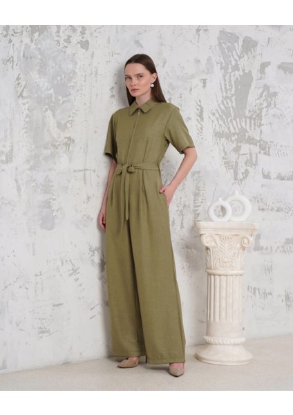 Nrtmsa Kuşaklı Gömlek Yaka Salaş Tulum Haki S255822 (Beden: S) indirimleri