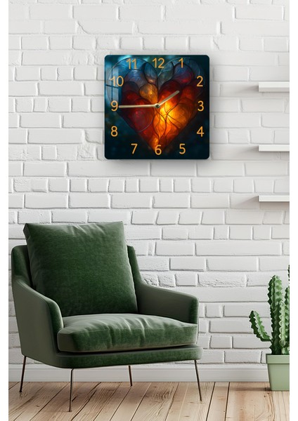 3D Görünümlü Temperli Cam Kare Saat – Işıklı Kalp Desenli Uv Baskı 33X33 cm - KCS139 fiyatları