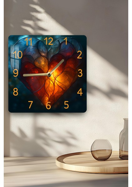 3D Görünümlü Temperli Cam Kare Saat – Işıklı Kalp Desenli Uv Baskı 33X33 cm - KCS139 fırsatları