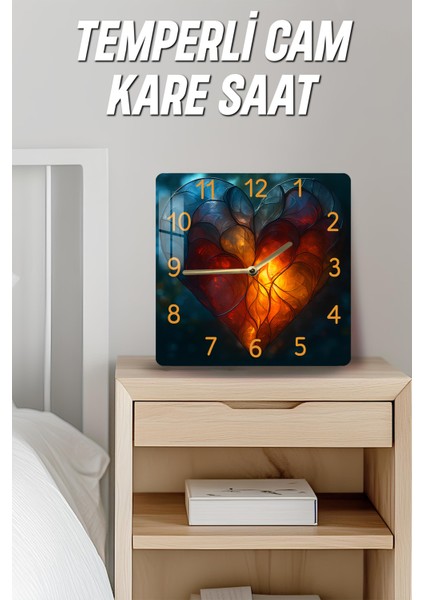 3D Görünümlü Temperli Cam Kare Saat – Işıklı Kalp Desenli Uv Baskı 33X33 cm - KCS139 indirimleri