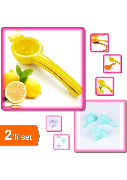 Pratik Limon Sıkacağı + 3 Boy Huni - Kullanışlı Mutfak Araçları - 2li Set R1E9S0