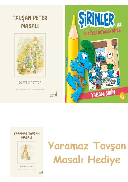 Beatrix Potter 1 - Tavşan Peter Masalı + Şirinler ile Hikâyeli Boyama Kitabı - Yabani Şirin + Yaramaz Tavşan Masalı