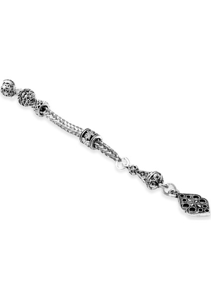 Altıgen Anadolu Motifi Temalı Foxtail Zincirli Tek Kamçılı Kararmaz Metal Püskül