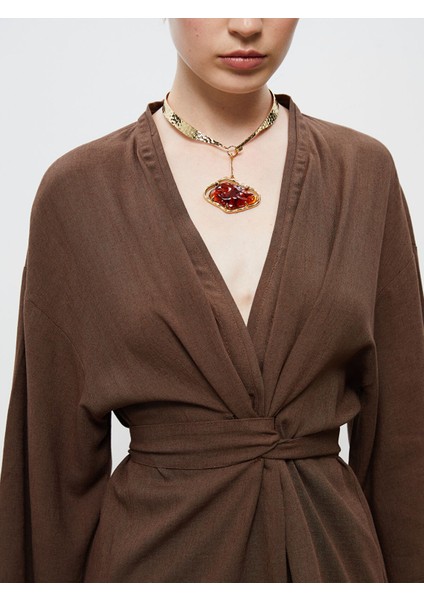 Yeni Sezon Şal Yaka Keten Karışımlı Kadın Kimono modelleri