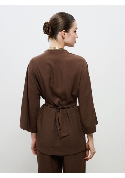 Yeni Sezon Şal Yaka Keten Karışımlı Kadın Kimono fırsatları